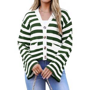 Striped Cardigan Sweaters Cropped, L, 3K-129T002
